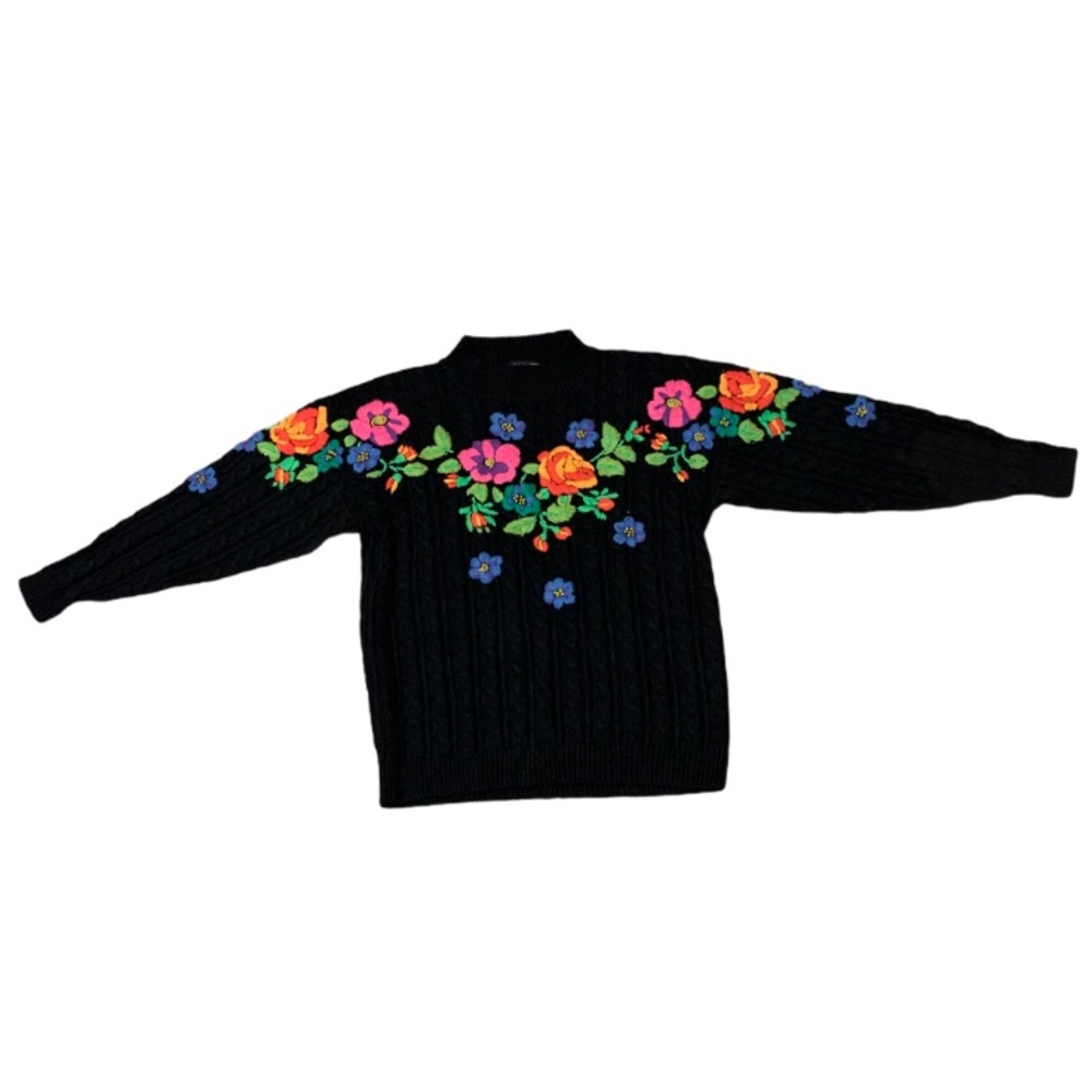 Floral embroidered sweater, spring, knit, flowers, vintage, fishermen, retro